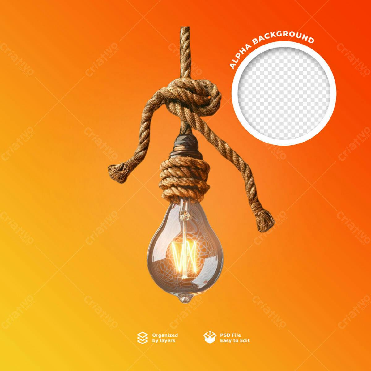 Mockup Lâmpada Vintage com Corda PSD Editável