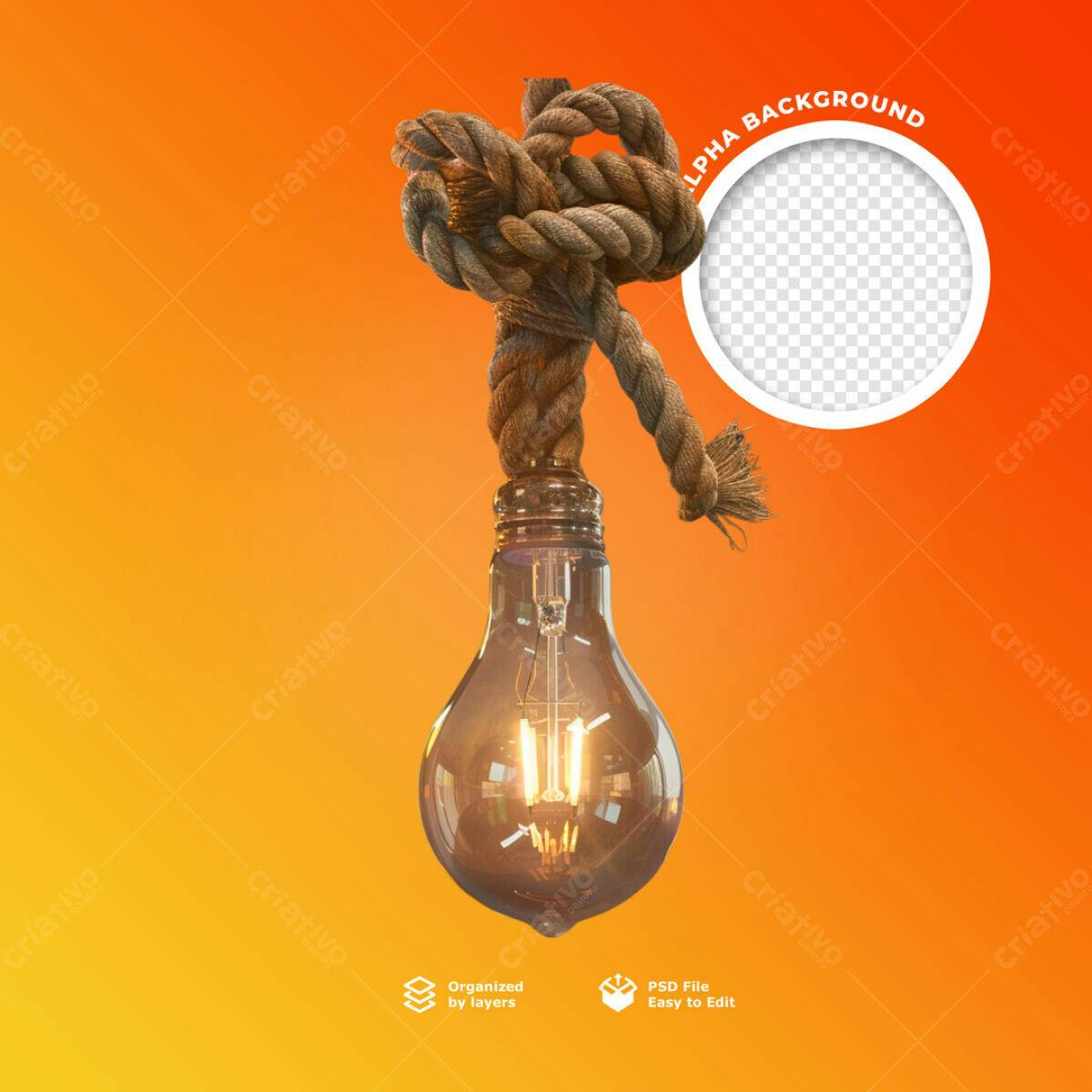 Mockup de Lâmpada com Corda PSD Editável