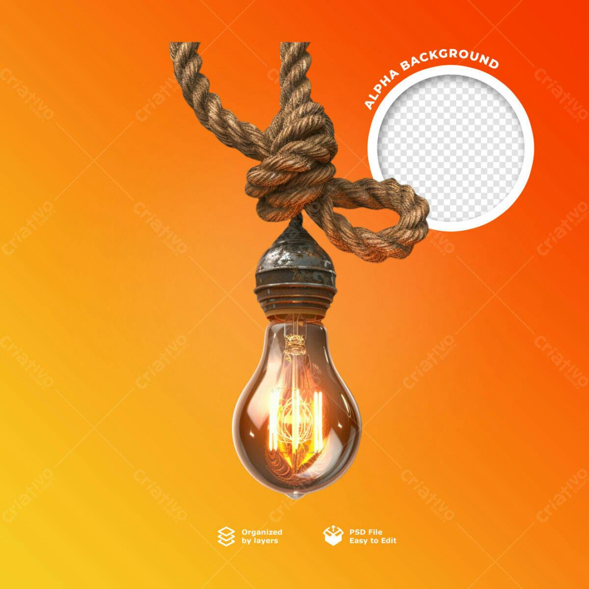 Mockup Lâmpada Vintage com Corda PSD Editável