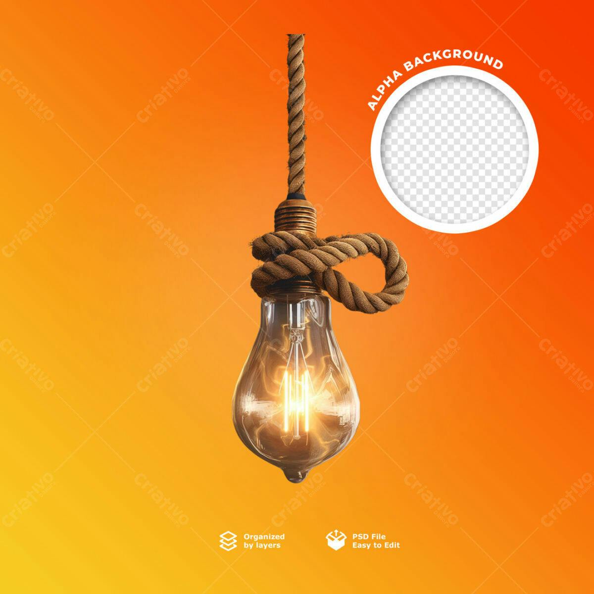 Mockup Lâmpada Vintage com Corda PSD Editável