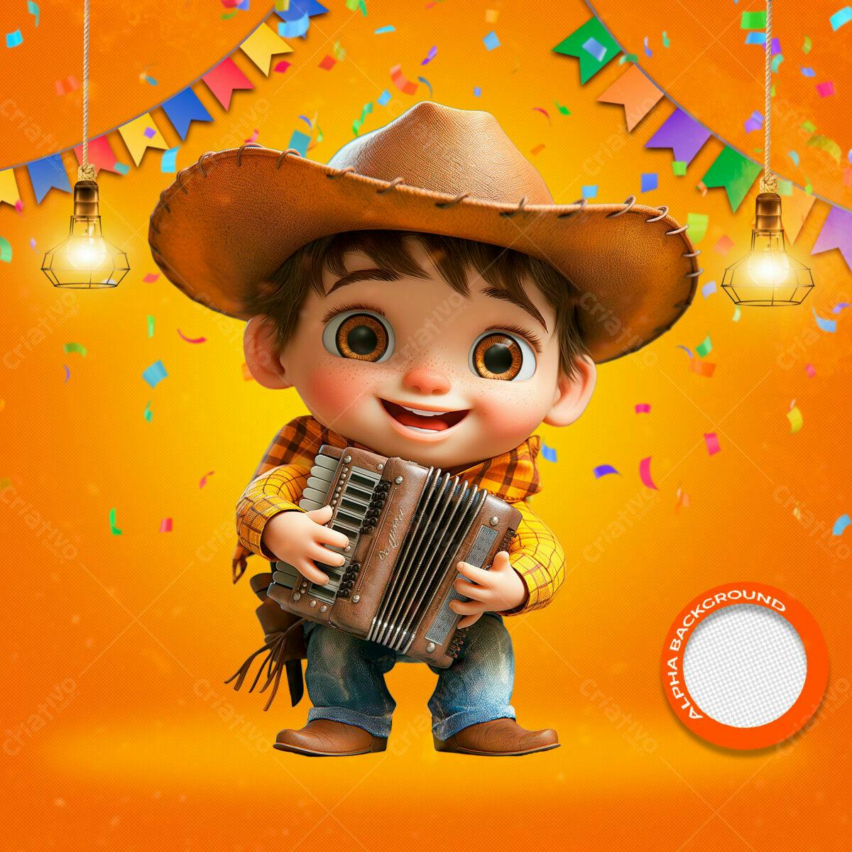 PSD Festa Junina Infantil com Menino e Sanfona
