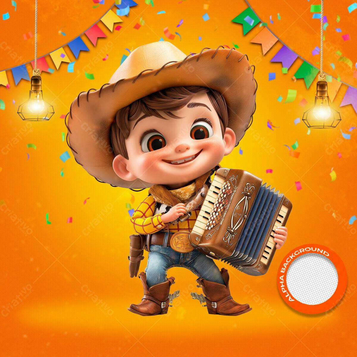 Flyer Festa Junina com Cowboy 3D PSD Editável