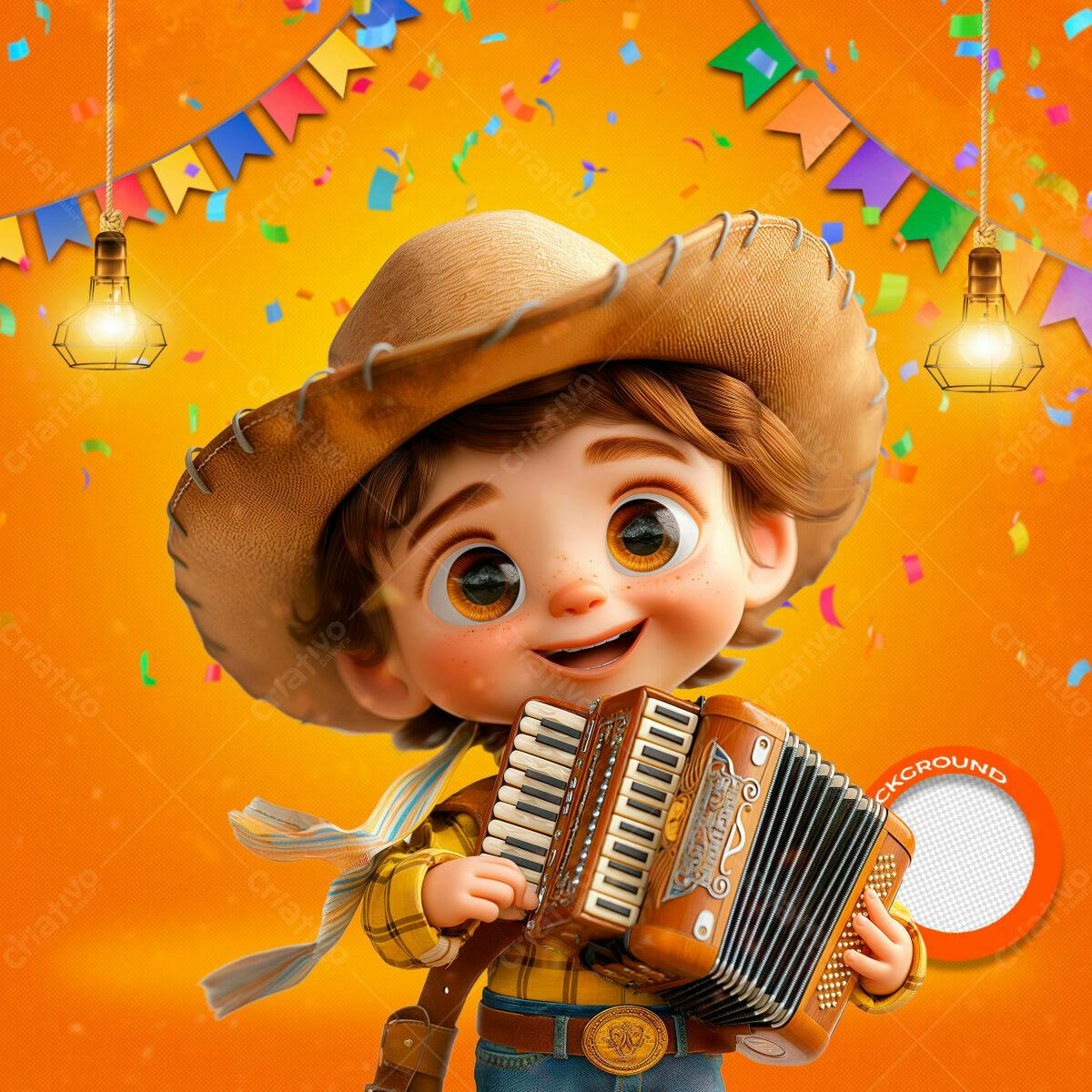 PSD Festa Junina Infantil com Menino e Sanfona