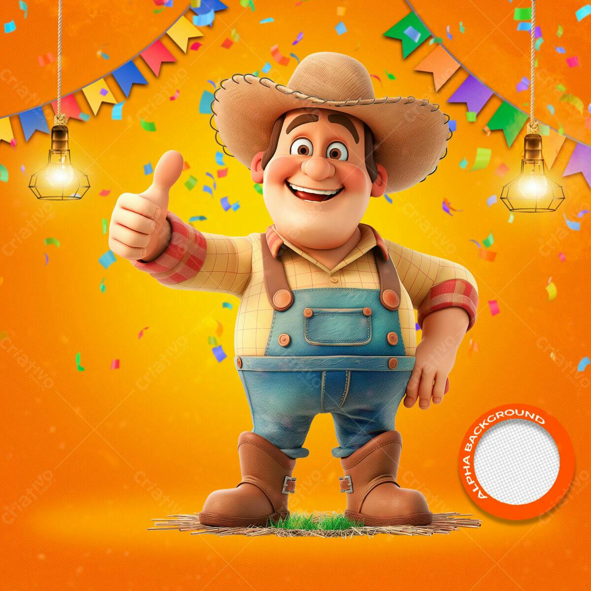 PSD Festa Junina com Fazendeiro 3D