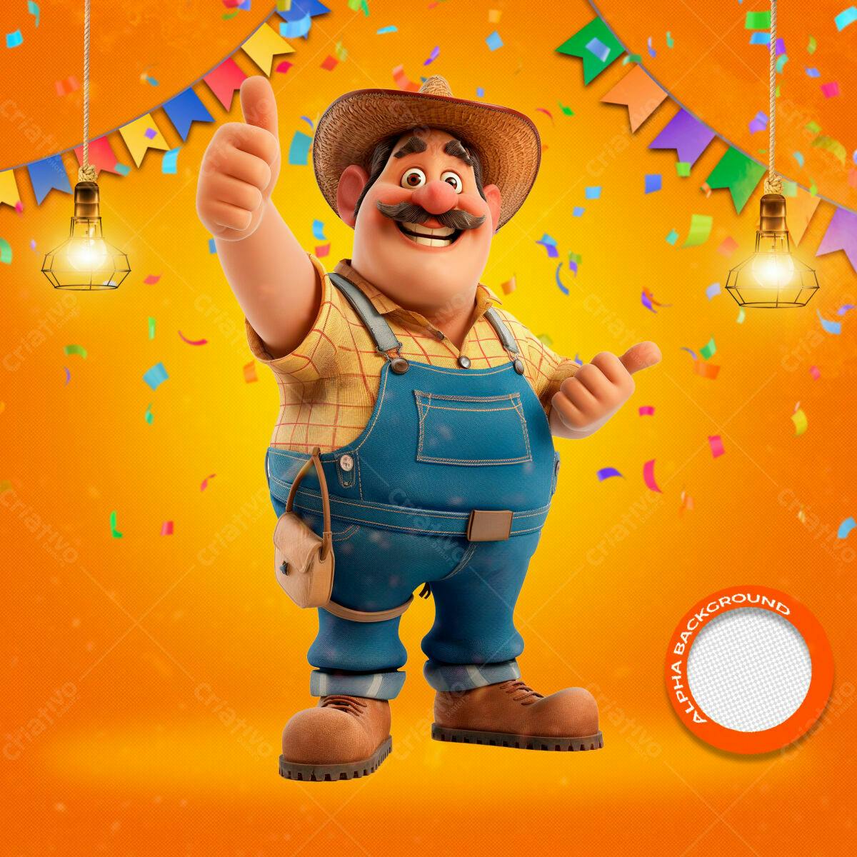 PSD Festa Junina com Agricultor Cartoon PSD Editável