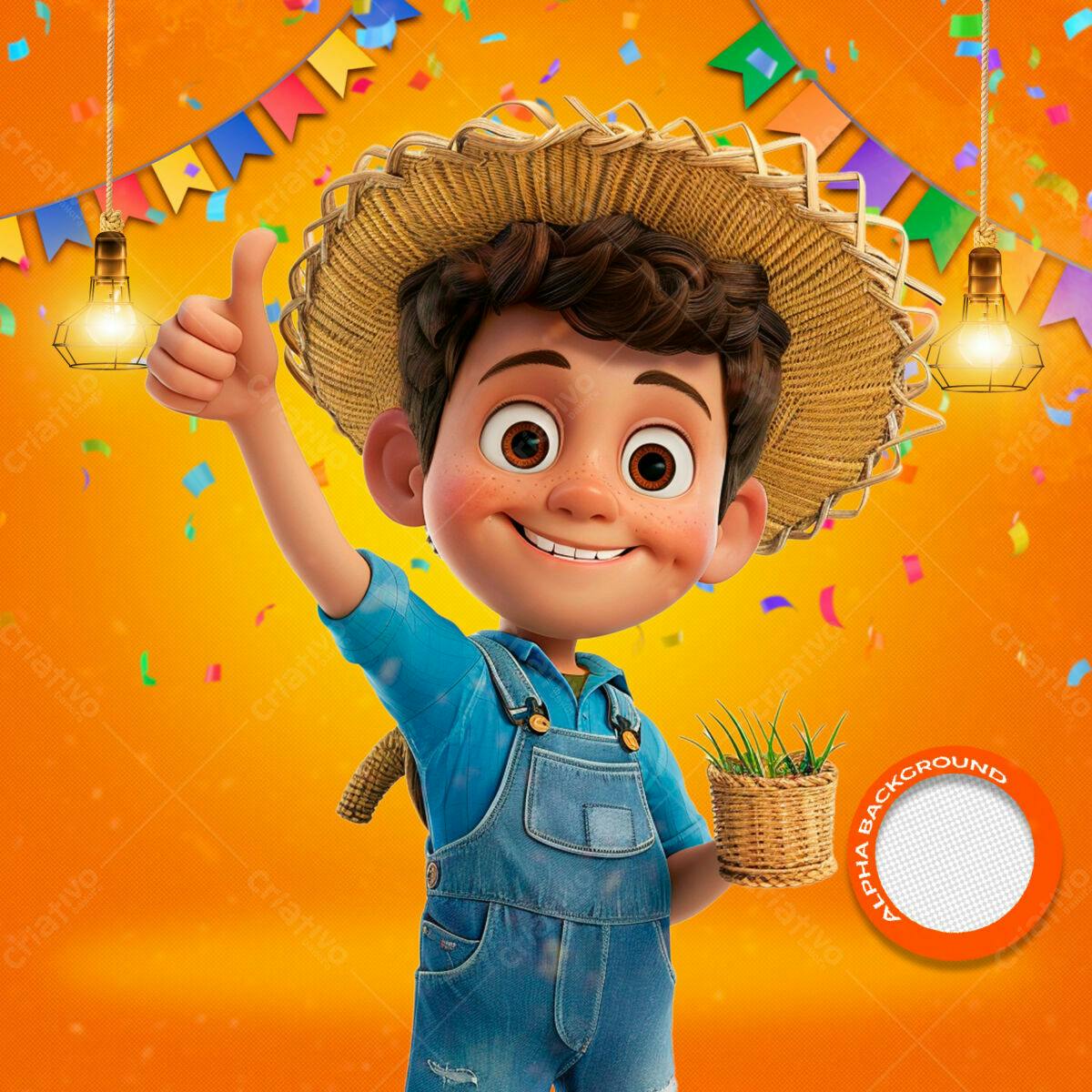 PSD Festa Junina Infantil com Menino 3D