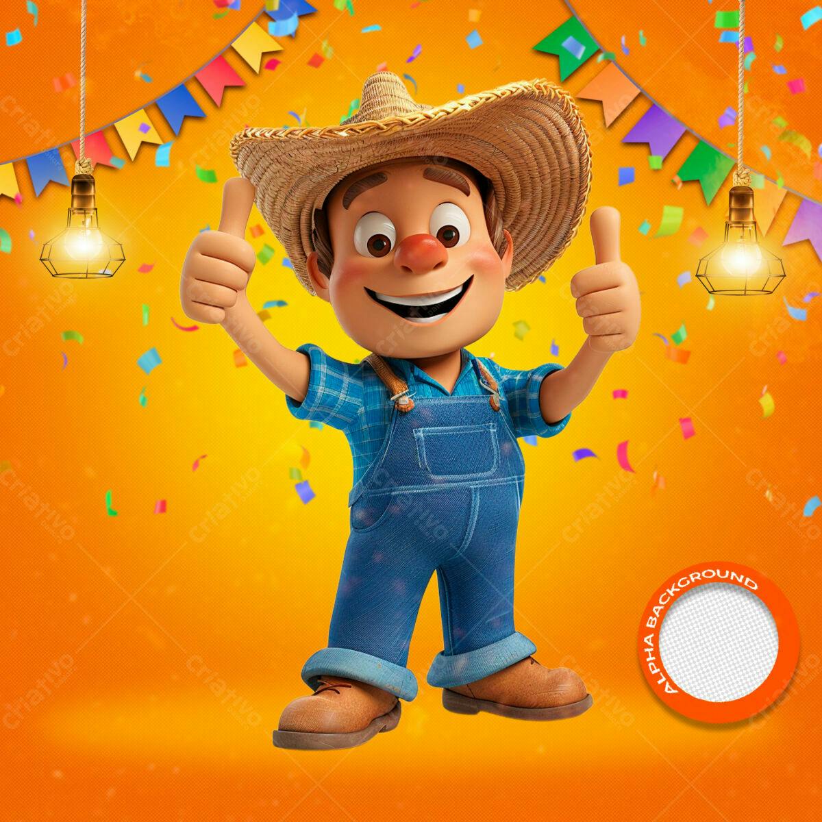 Background Festa Junina com Personagem Cartoon PSD Editável