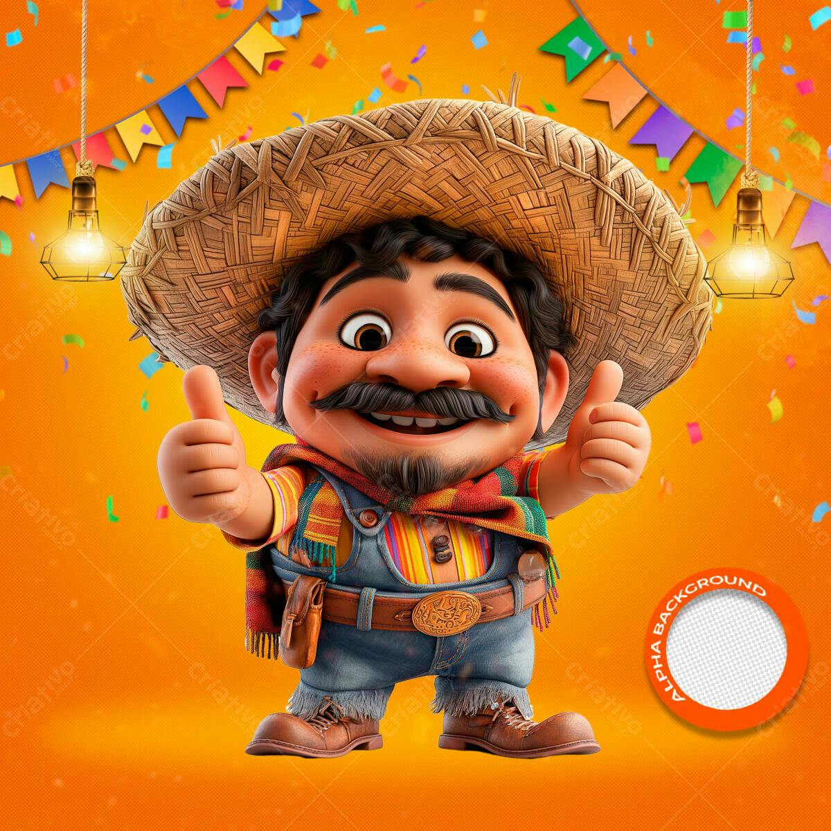 PSD Festa Junina com Personagem 3D