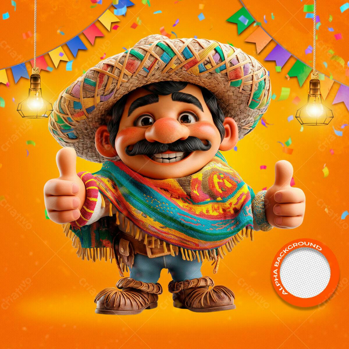 PSD Personagem Festa Mexicana para Festas Juninas PSD Editável