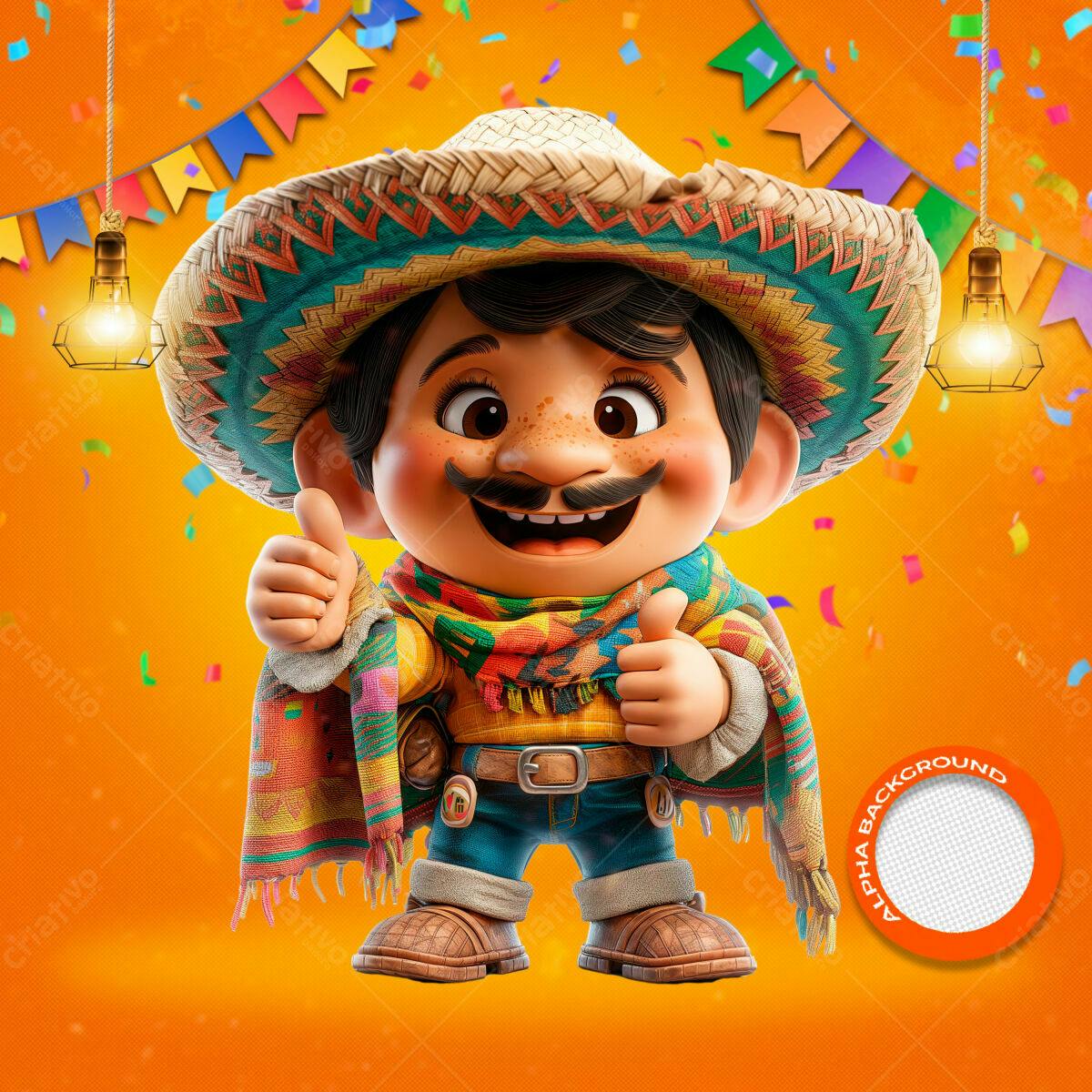 PSD Festa Mexicana com Personagem 3D PSD Editável