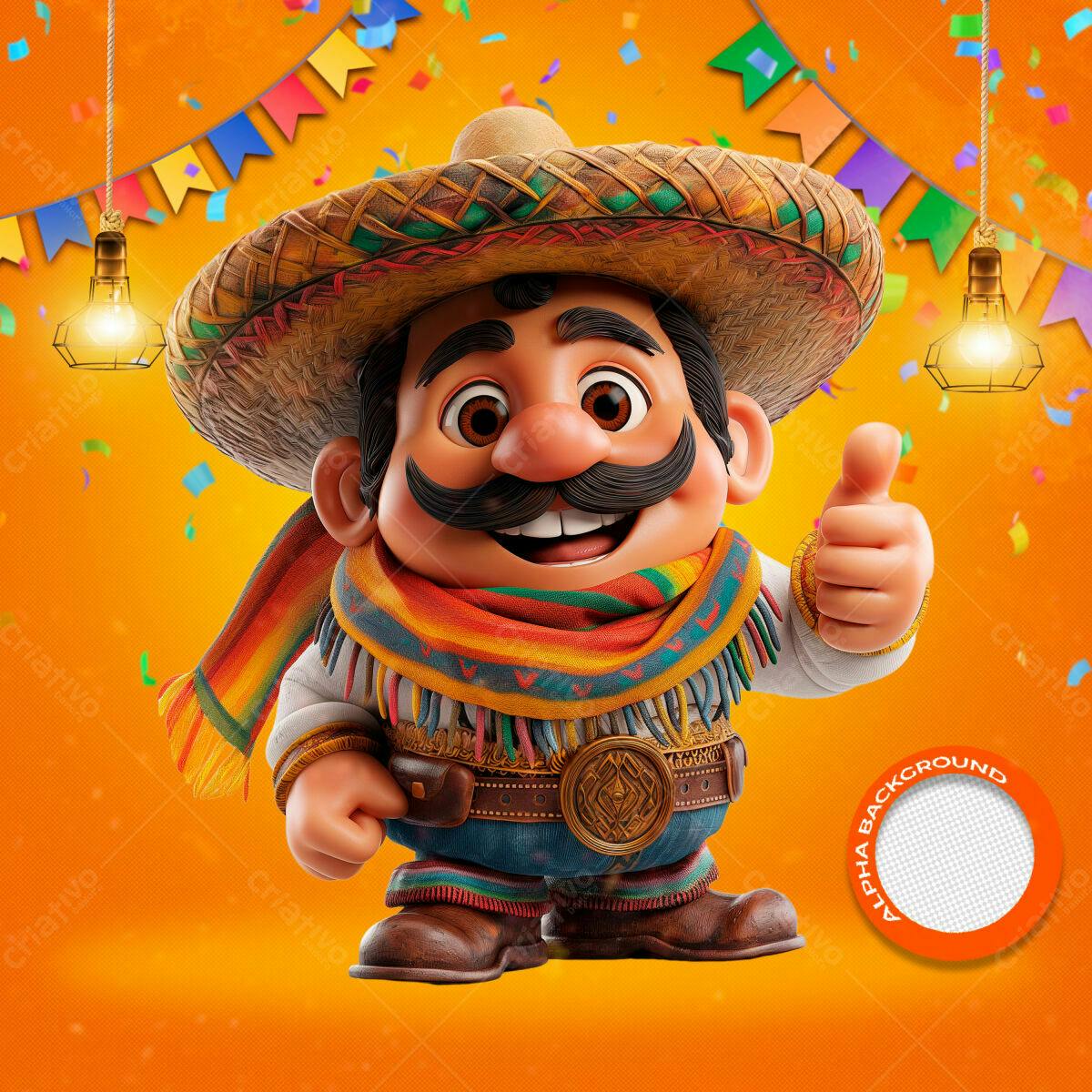 PSD Personagem Festa Mexicana para Festas PSD Editável