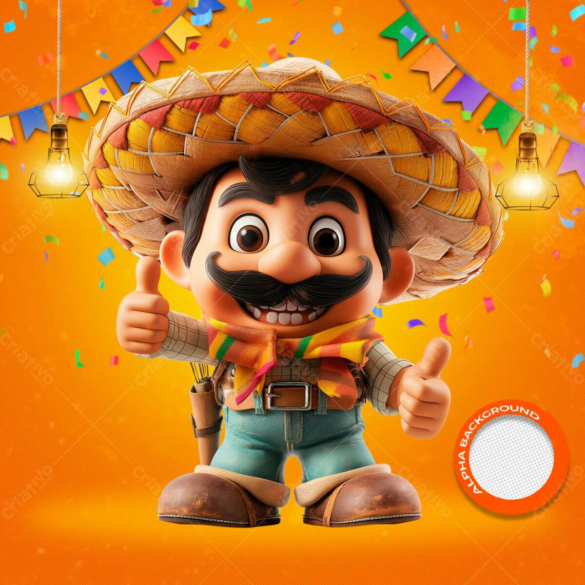 PSD Festa Junina com Personagem 3D