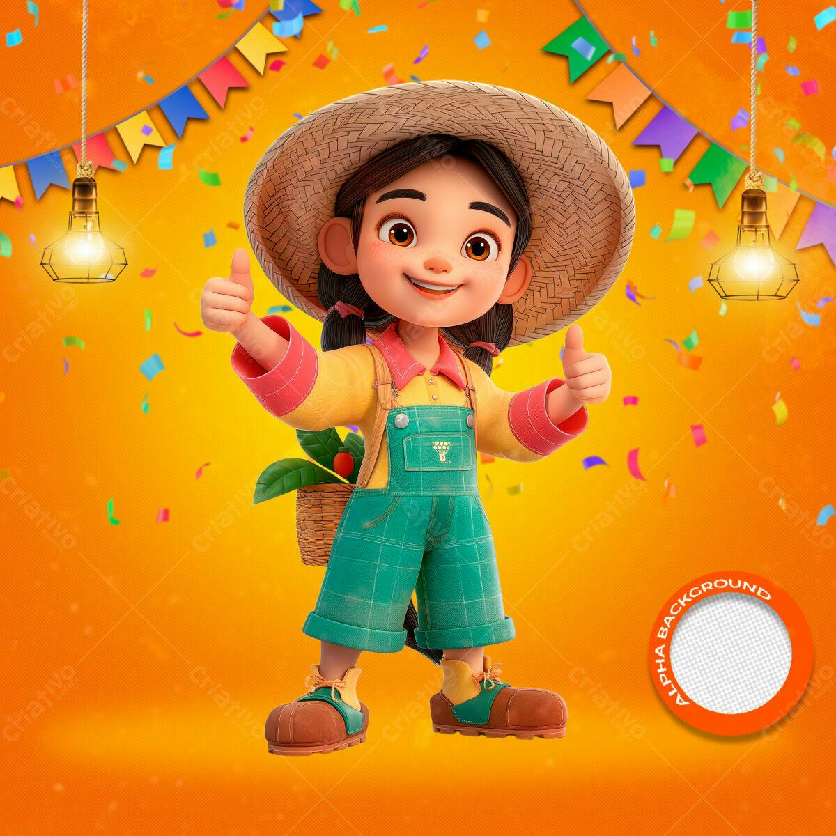 PSD Festa Junina Infantil com Menina 3D