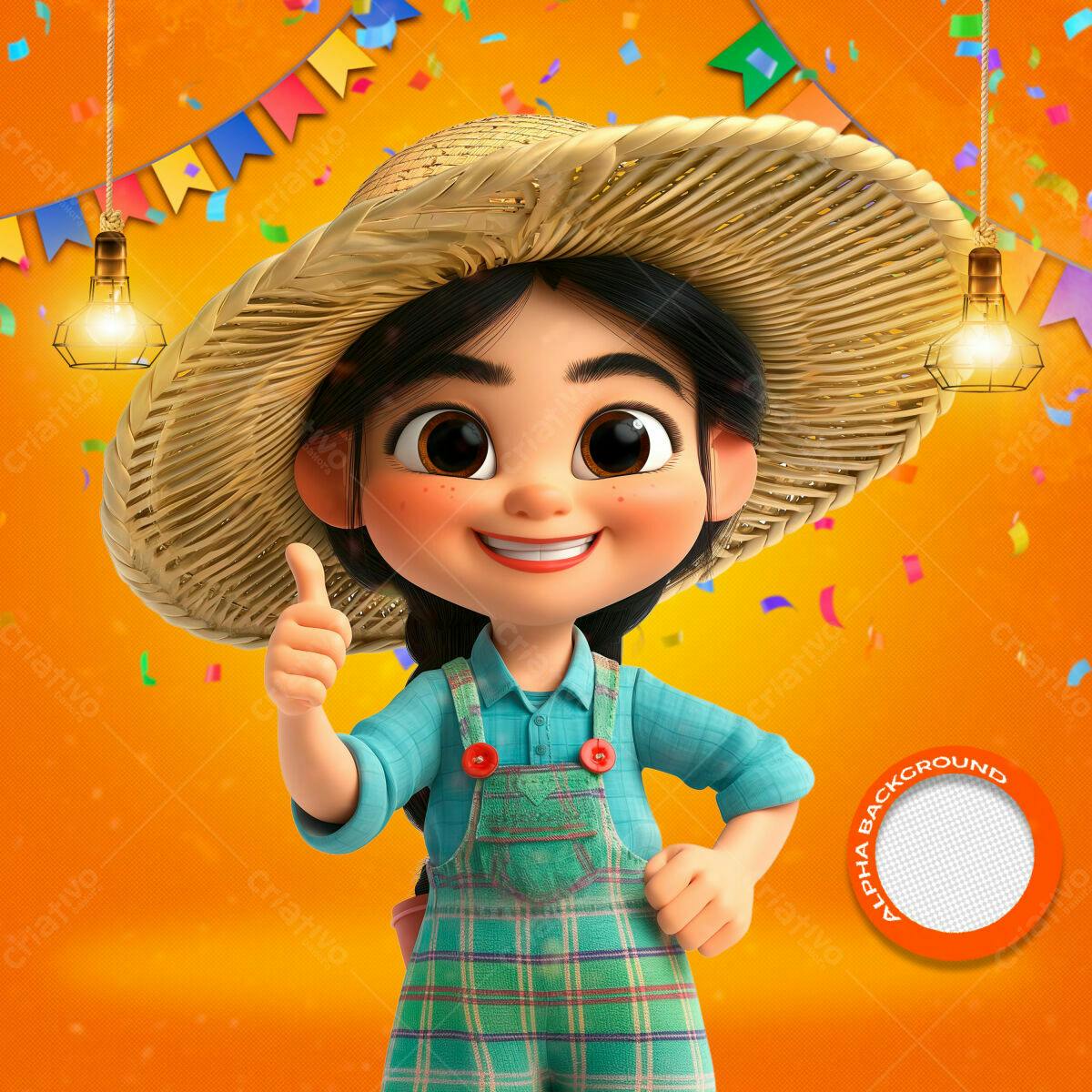 PSD Festa Junina Infantil com Menina 3D