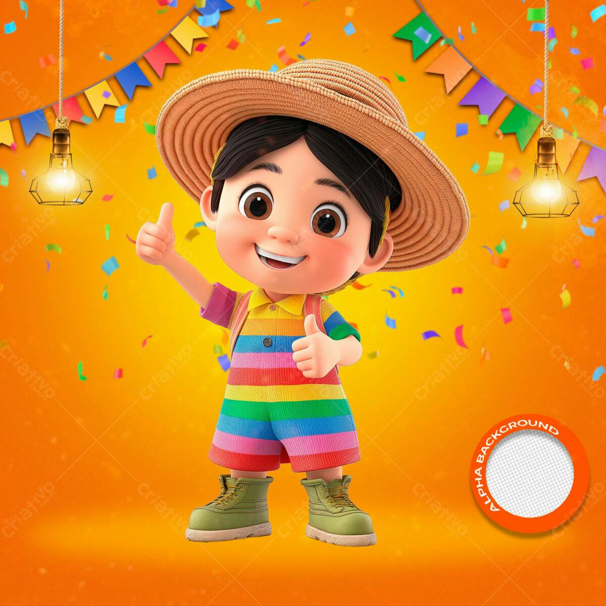PSD Festa Junina Infantil com Menino 3D