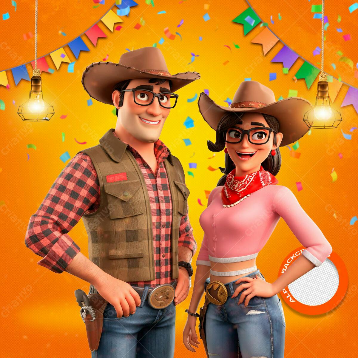 PSD Festa Junina Casal Cartoon PSD Editável