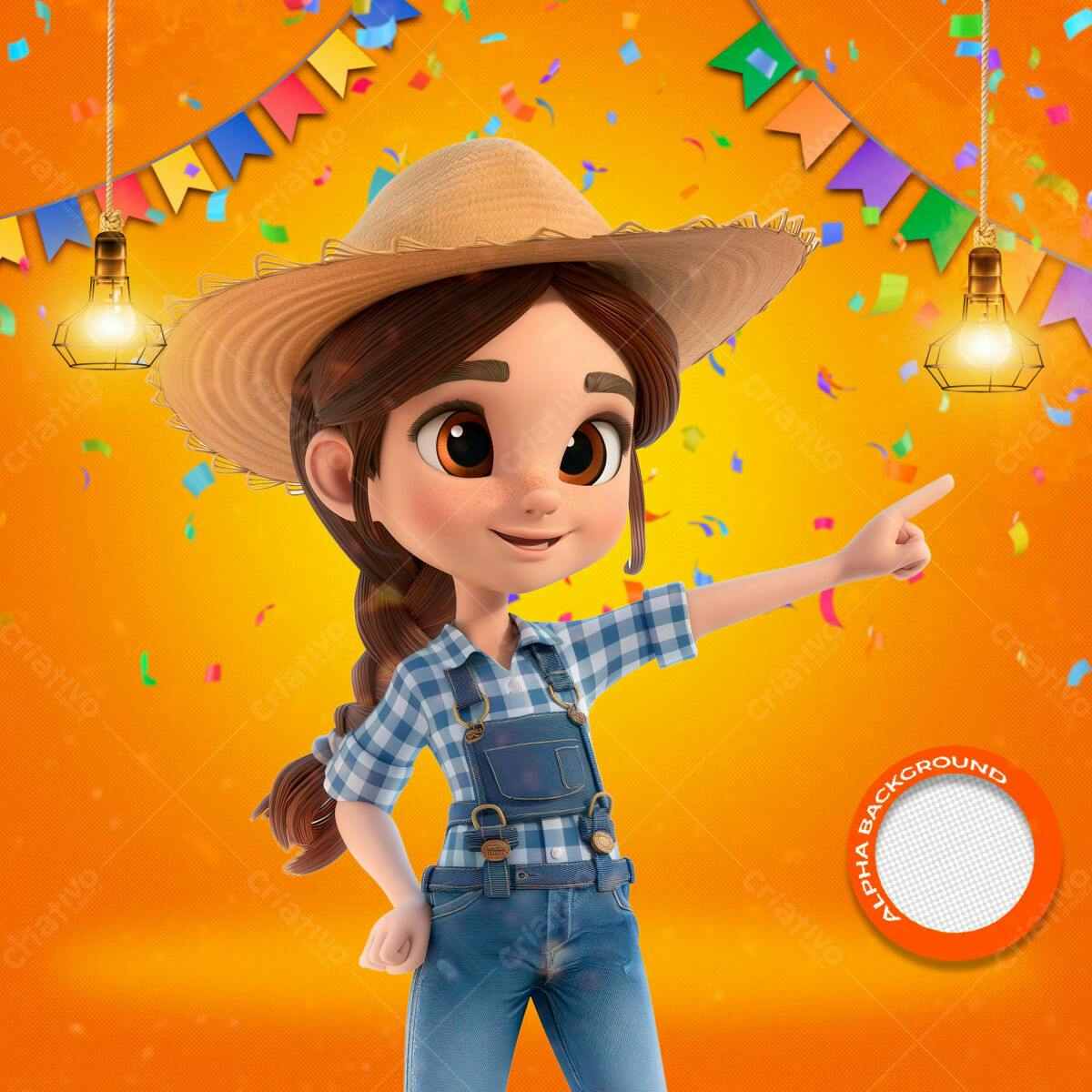 PSD Festa Junina Infantil com Menina Cartoon