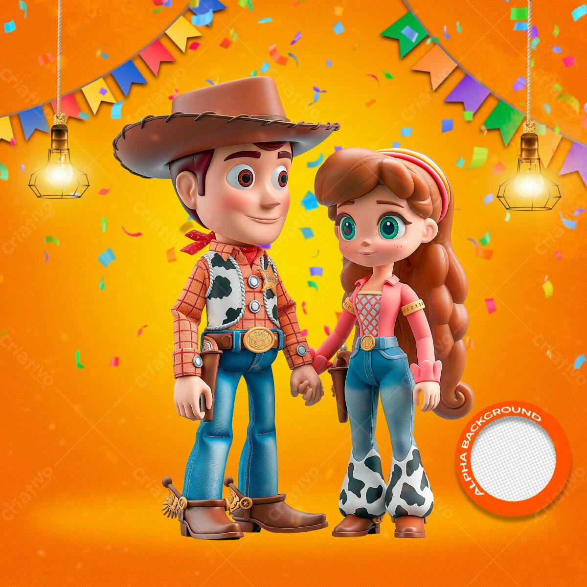 Background Festa Junina com Personagens Cartoon PSD Editável