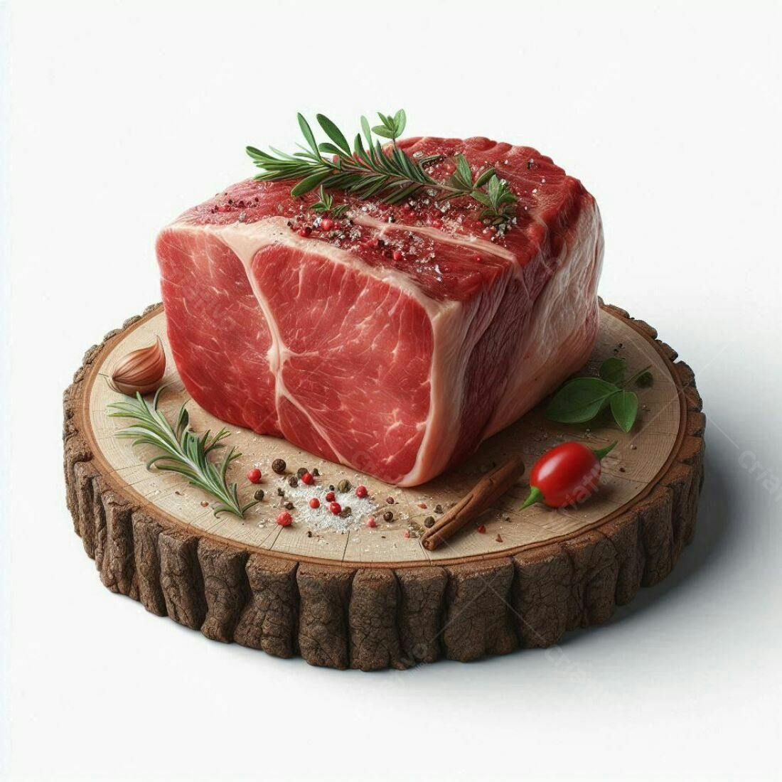 Carne bovina crua temperada sobre madeira