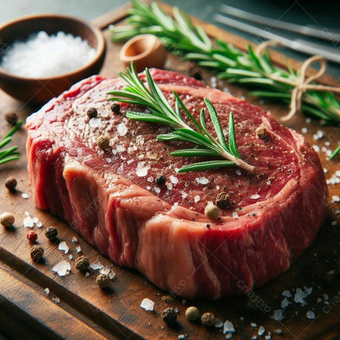 Corte de Ribeye temperado com sal e alecrim