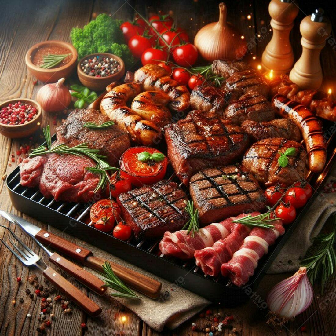 Churrasco variado com carnes grelhadas e vegetais