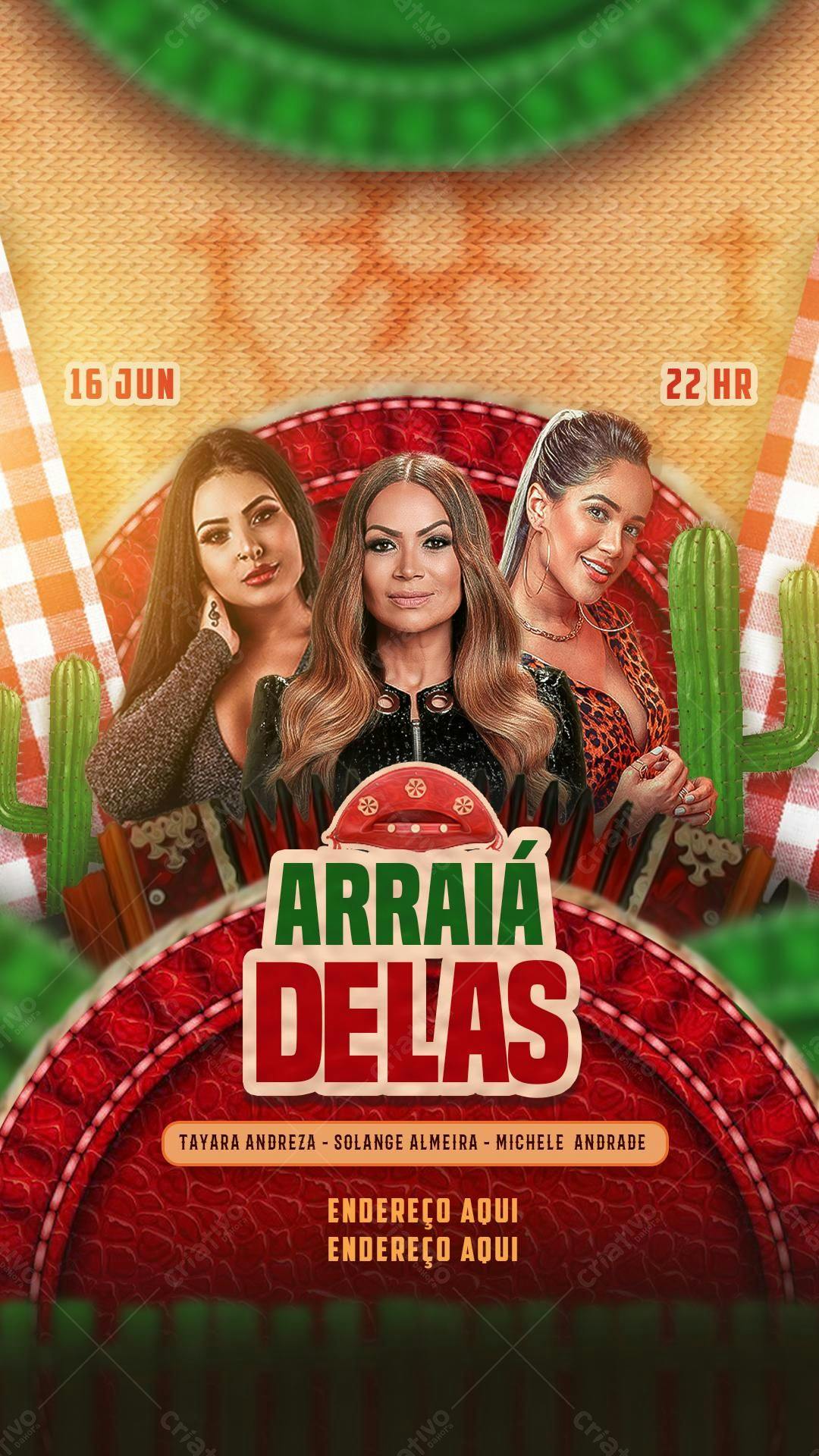 Flyer Festa Junina Arraia Delas PSD Editável