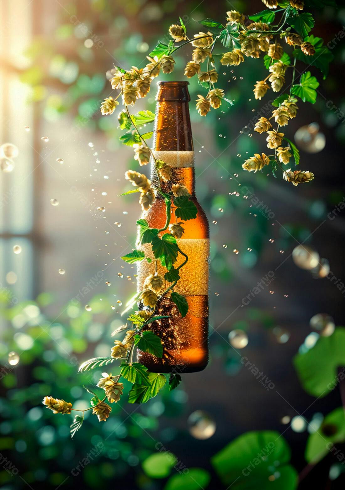 Garrafa de cerveja com lúpulo fresco