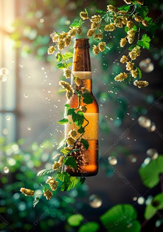 Uma garrafa de cerveja com delicadas vinhas de lúpulo 9