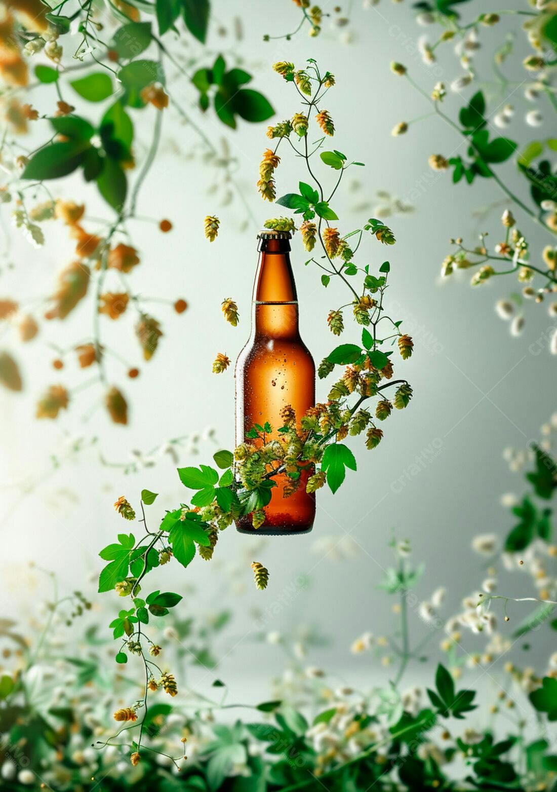 Garrafa de cerveja com lúpulo fresco