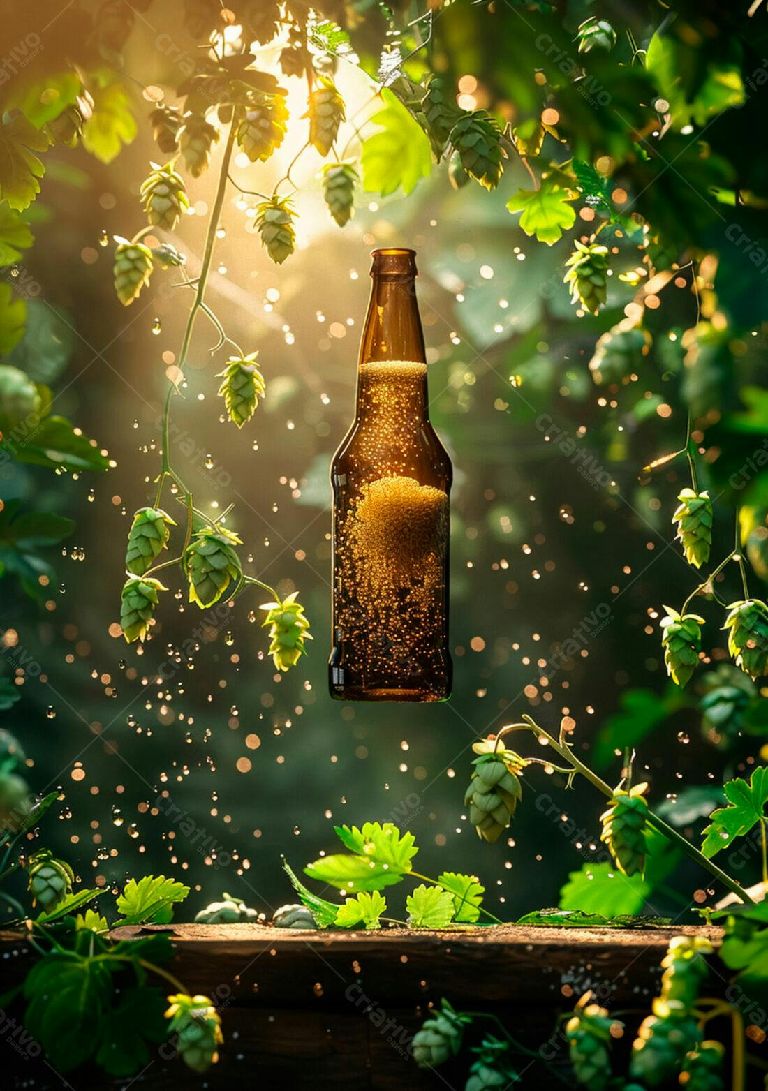 Garrafa de cerveja artesanal em jardim