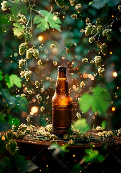 Uma Garrafa De Cerveja Com Delicadas Vinhas De Lúpulo 47