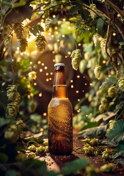 Uma Garrafa De Cerveja Com Delicadas Vinhas De Lúpulo 50