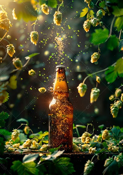 Uma Garrafa De Cerveja Com Delicadas Vinhas De Lúpulo 51