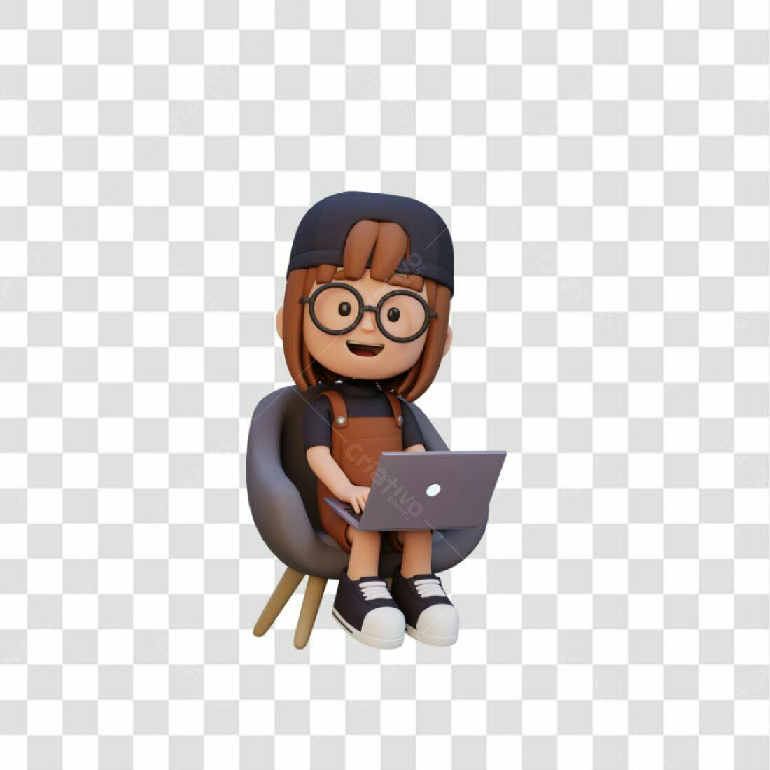 Icone garota trabalhando no notebook PNG com fundo transparente