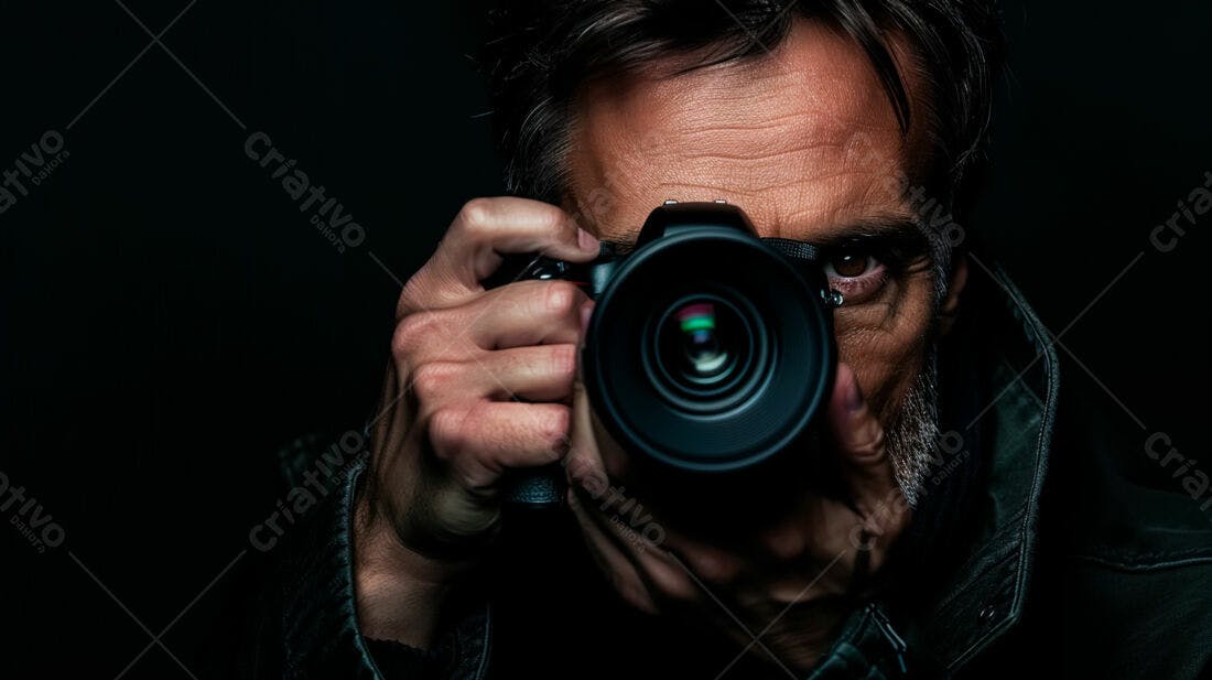 Fotógrafo com Câmera DSLR em Close