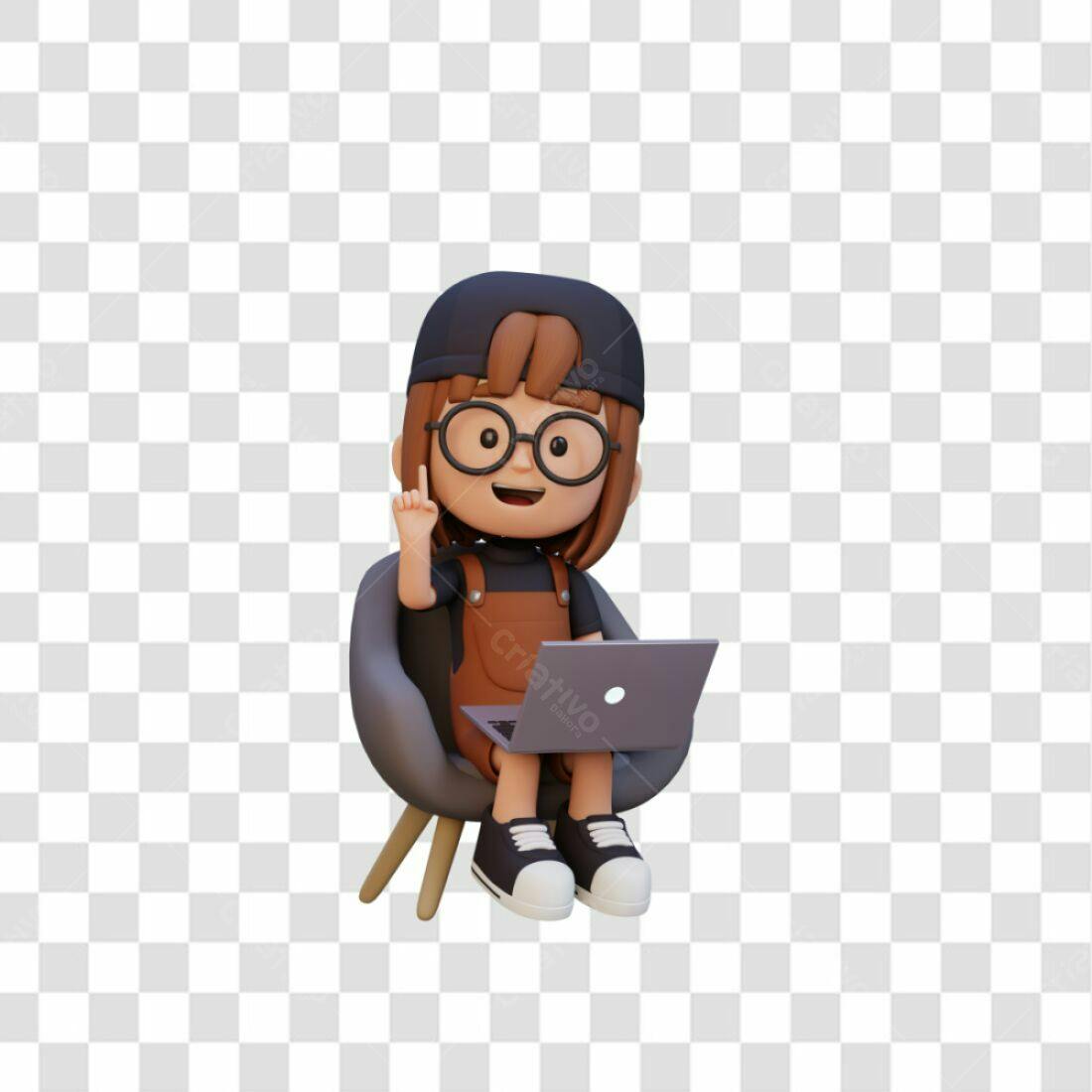 Icone Menina com Laptop PNG com fundo transparente