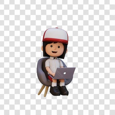 Personagem de garota 3d trabalhando laptop