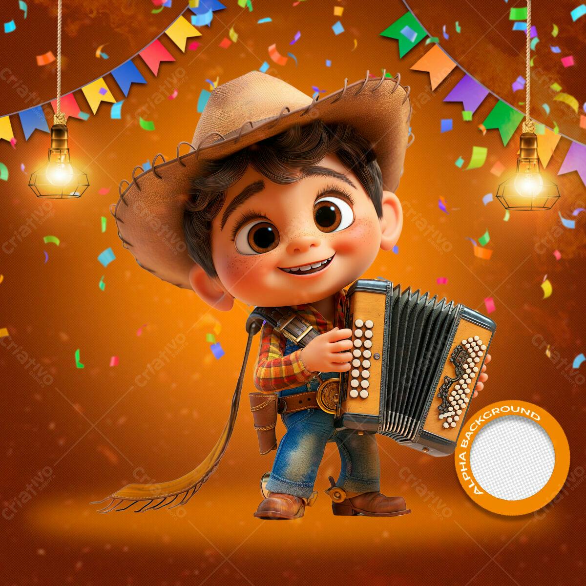 PSD Festa Junina Infantil com Menino e Sanfona
