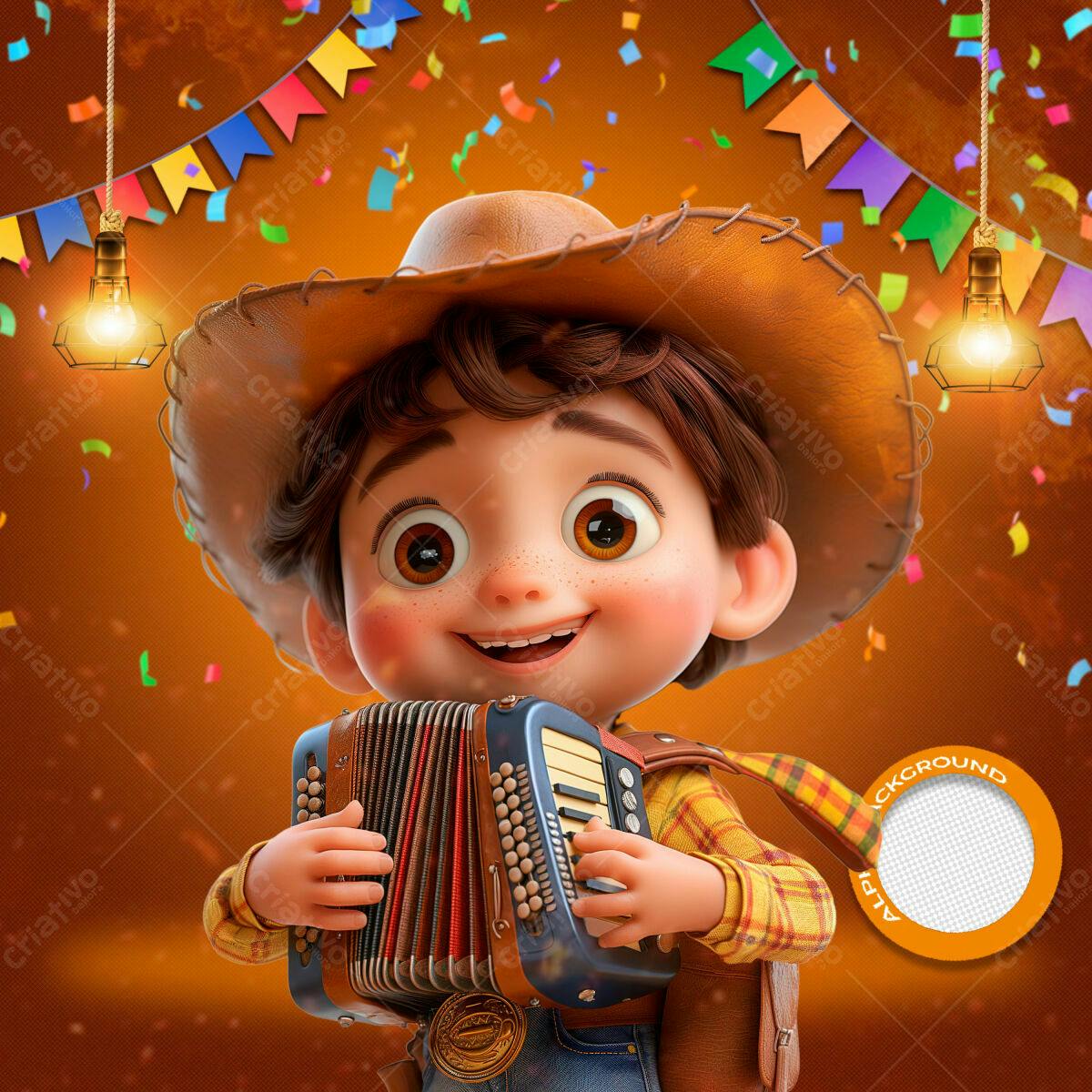 PSD Festa Junina Infantil com Menino e Sanfona