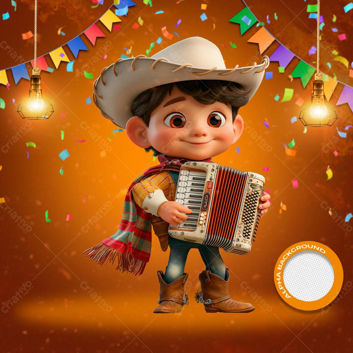 Flyer Festa Junina com Menino Cartoon PSD Editável