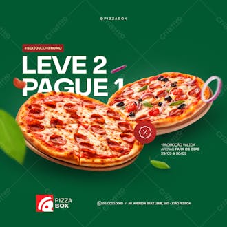 Social media promo pizzaria leve 2 pague 1