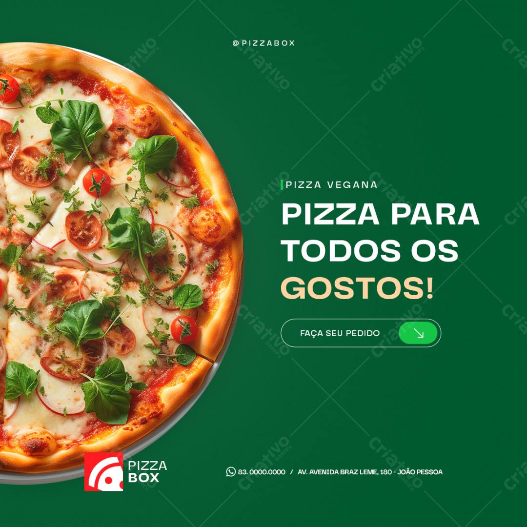 Post Instagram Pizza Vegana PSD Editável
