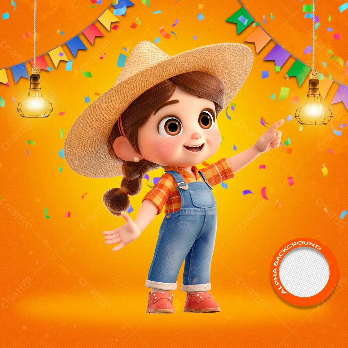 PSD Festa Junina Infantil com Menina 3D