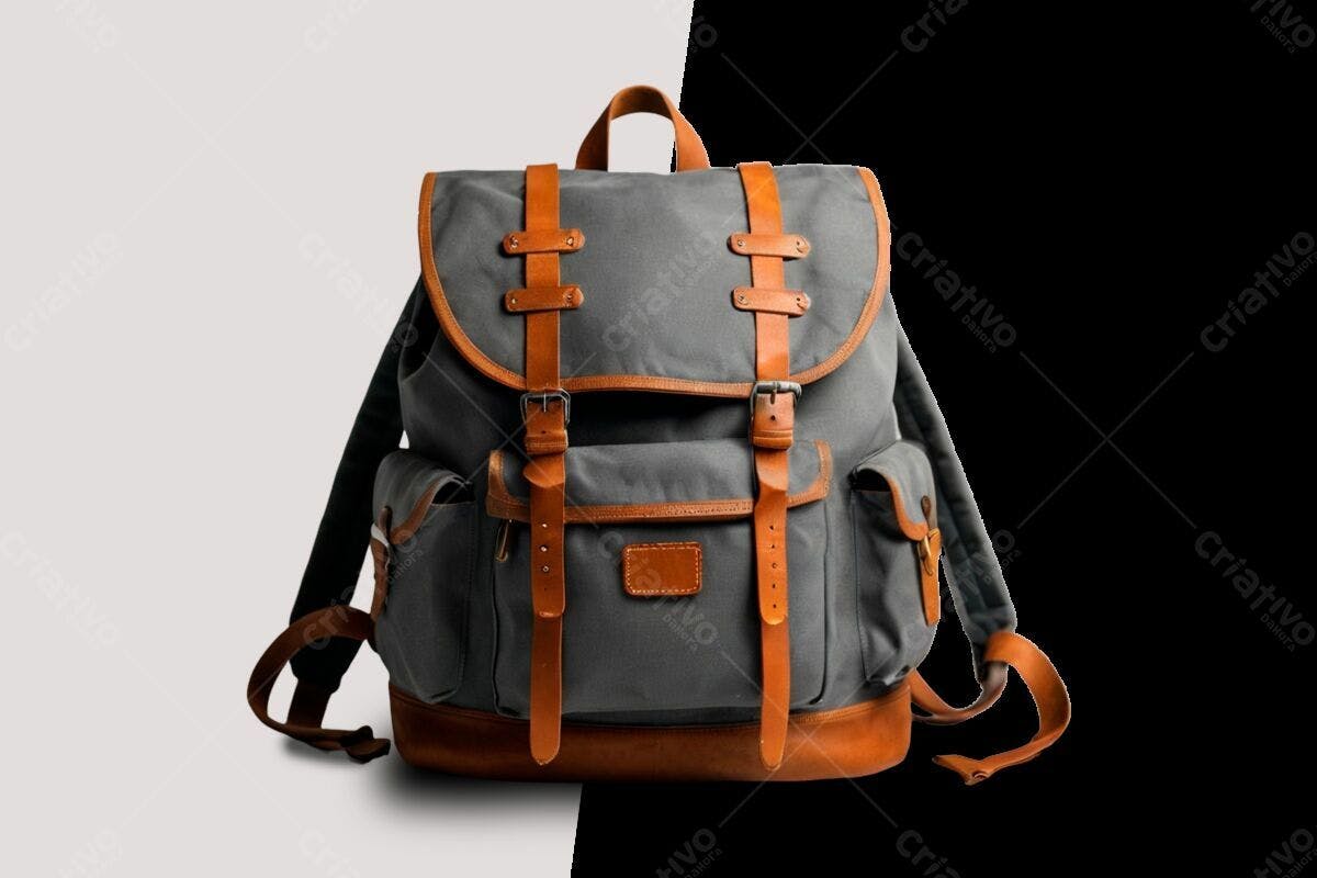 Mochila Cinza e Marrom PSD Editável