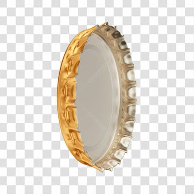 Asset 3D Tampa Tampinha Refrigerante Cerveja Dourada Premiada Com Fundo Transparente