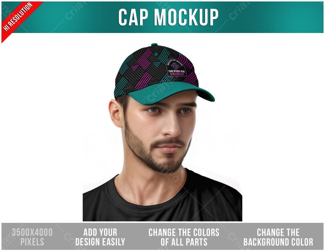 Mockup Boné Masculino com Design Geométrico PSD Editável
