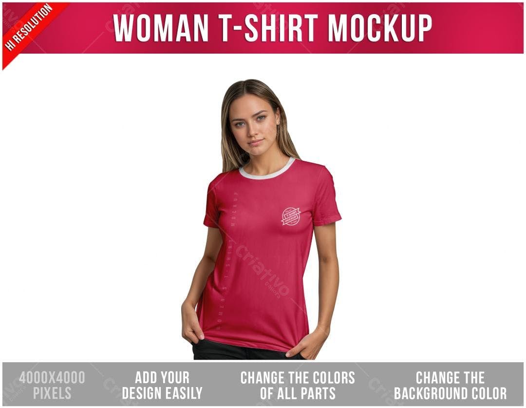 Mockup Camiseta Feminina Vermelha PSD Editável