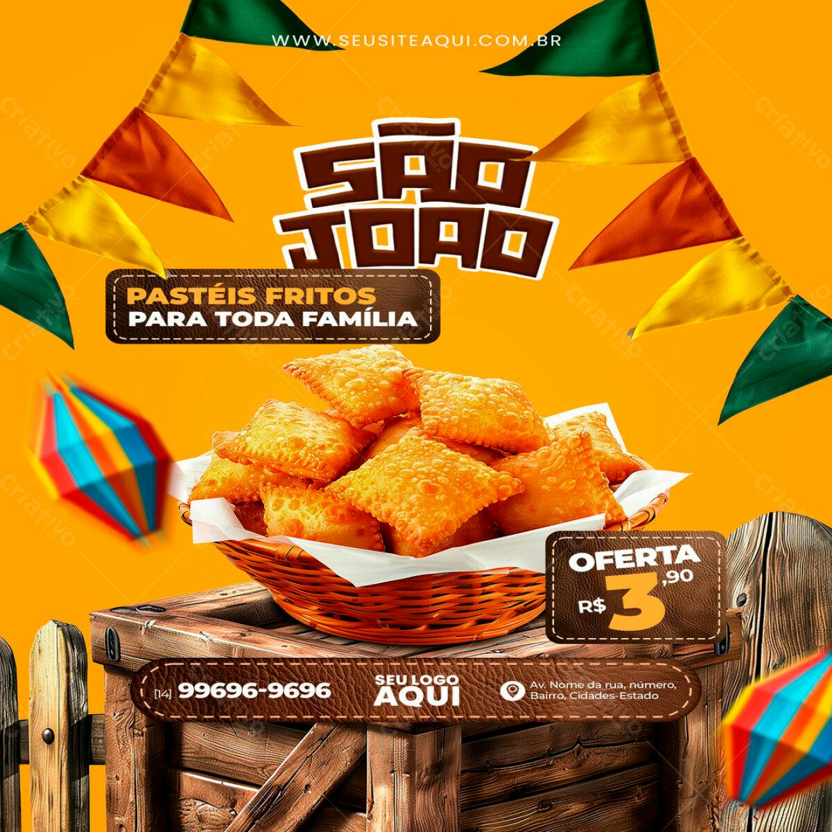 Flyer Festa Junina com Pastéis PSD Editável