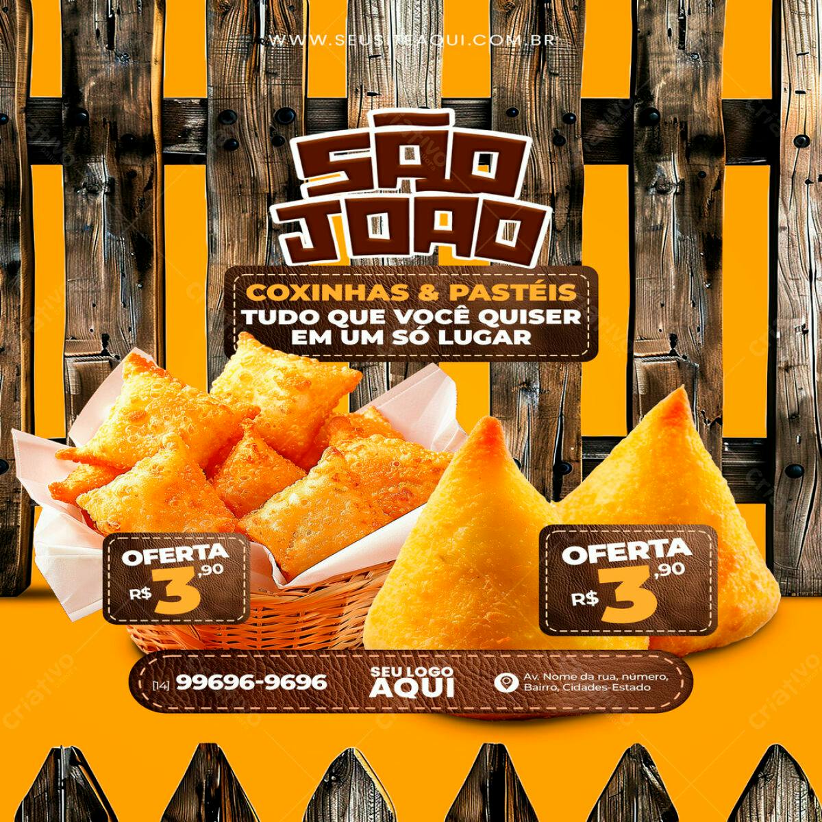 Flyer Festa Junina Coxinhas e Pastéis PSD Editável