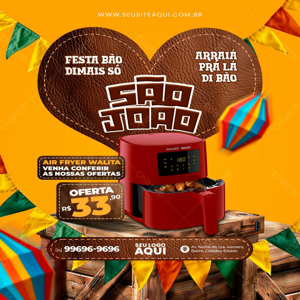 Flyer Festa Junina com Air Fryer PSD Editável